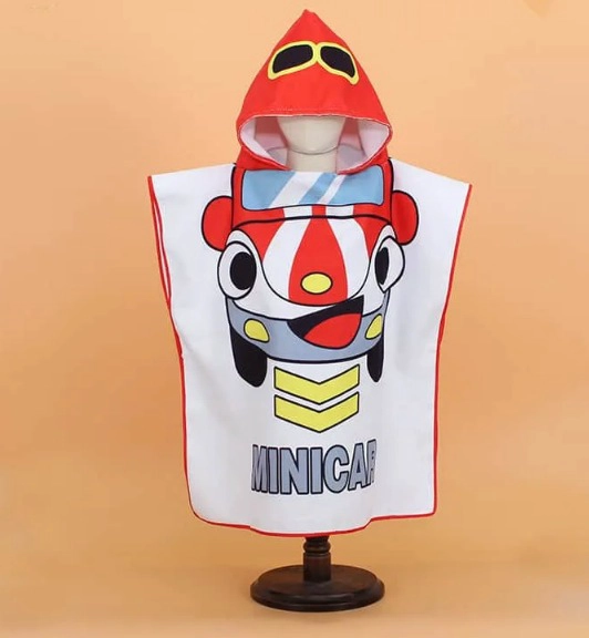 TOALLA DE MICROFIBRA PARA NIÑOS CON CAPUCHA TIPO PONCHO CARRO - 1