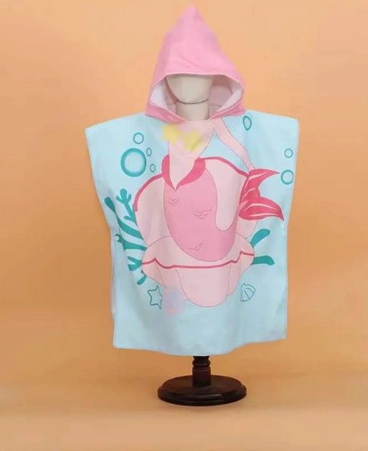 TOALLA DE MICROFIBRA PARA NIÑOS CON CAPUCHA TIPO PONCHO SIRENA ROSA - 1