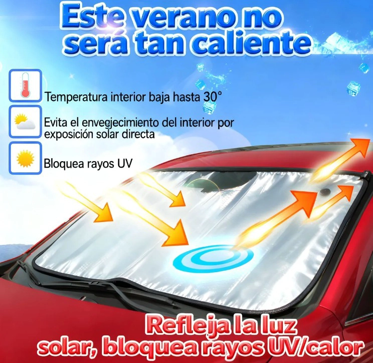 PROTECTOR SOLAR PARABRISA SOMBRILLA TAPA SOL AUTO 140X70 CM - 6