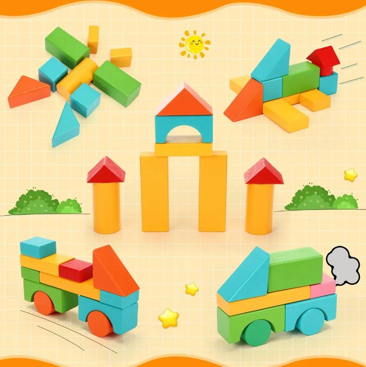 JUEGO DE BLOQUES DE CONSTRUCCION MADERA NIÑOS REGALOS 100 PIEZAS - 2