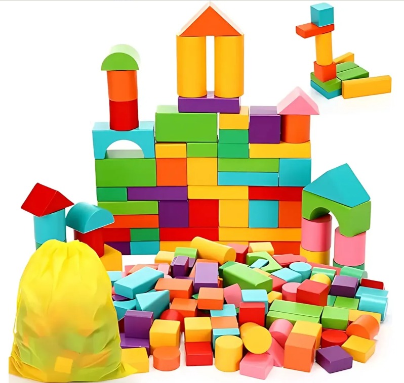 JUEGO DE BLOQUES DE CONSTRUCCION MADERA NIÑOS REGALOS 100 PIEZAS - 6