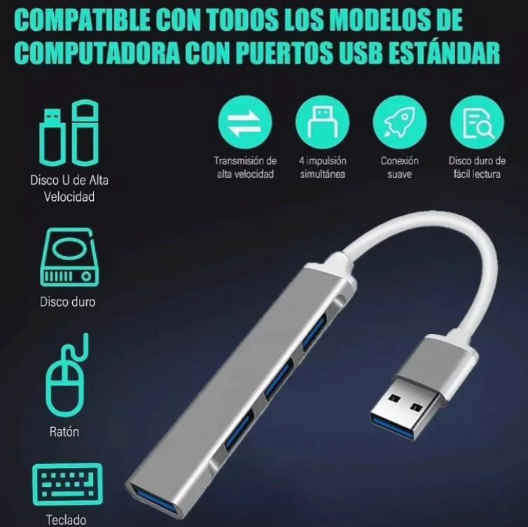 HUB USB 3.0 Y 2.0 4 PUERTOS DE ALUMINIO, VELOCIDAD 5GBPS - 3