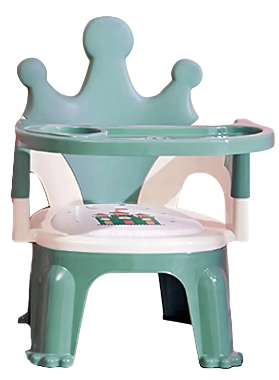SILLA PARA COMER PORTATIL DE BEBE  NIÑOS 2 EN 1 CON CORONA VERDE - 1