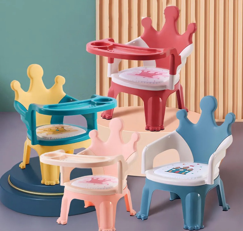 SILLA PARA COMER PORTATIL DE BEBE  NIÑOS 2 EN 1 CON CORONA VERDE - 4