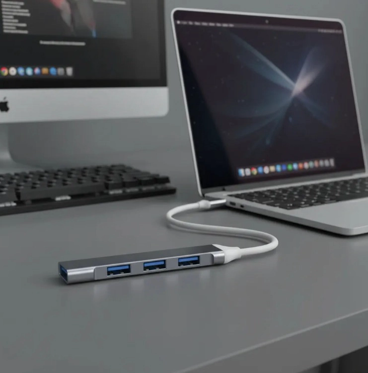 HUB USB TIPO C 4 PUERTOS 3.0 ADAPTADOR MULTIPUERTO COMPATIBLE CON MACBOOK  PC CELULAR - 2