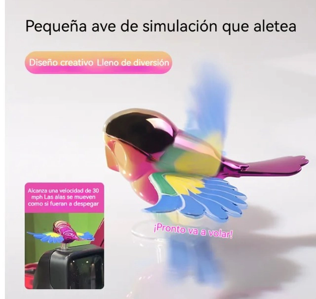 DECORACION PARA RETROVISORES DE AUTO PAJARITO VOLADOR SIMULADOR VERDE - 1