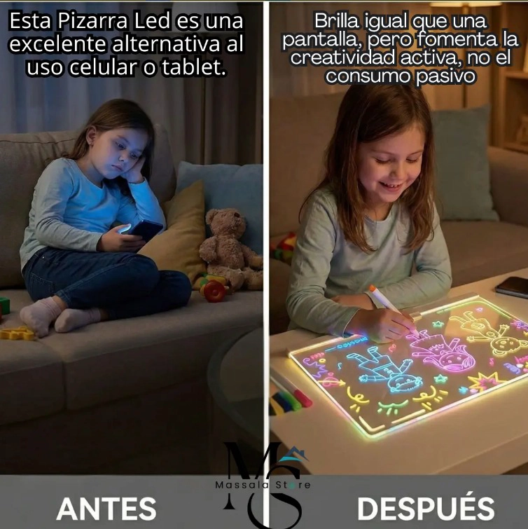 PIZARRA MAGICA LED LUMINOSA ACRILICA+7 PLUMONES NEON 30X20CM - 2