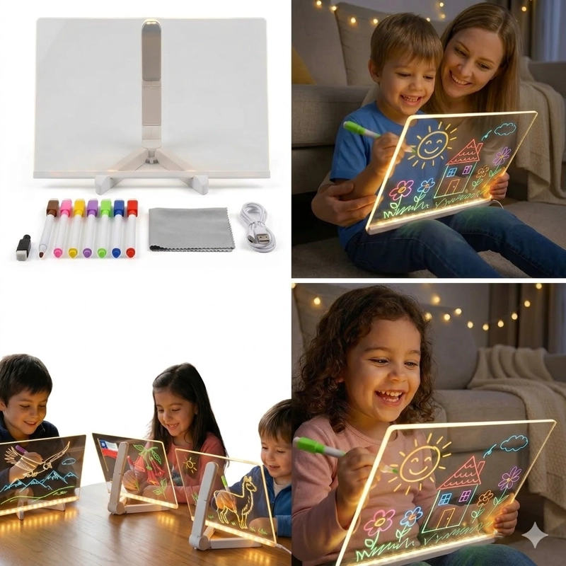 PIZARRA MAGICA LED LUMINOSA ACRILICA+7 PLUMONES NEON 30X20CM - 3