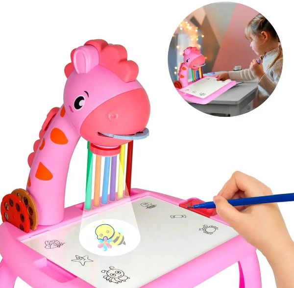 MINI PROYECTOR MESA DE DIBUJO PARA NIÑOS JIRAFA JUGUETE DIDACTICO ROSA - 1