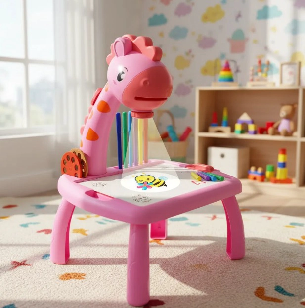 MINI PROYECTOR MESA DE DIBUJO PARA NIÑOS JIRAFA JUGUETE DIDACTICO ROSA - 5
