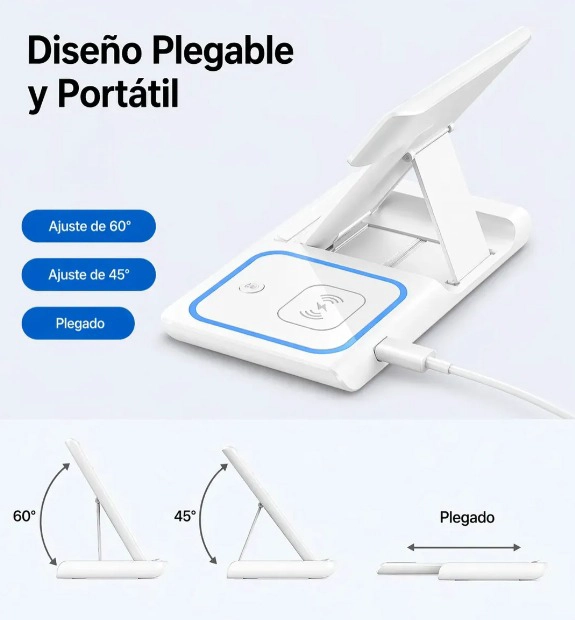 CARGADOR INALAMBRICO 3 EN 1 PLEGABLE BASE DE CARGA RAPIDA INALAMBRICA NEGRO - 4
