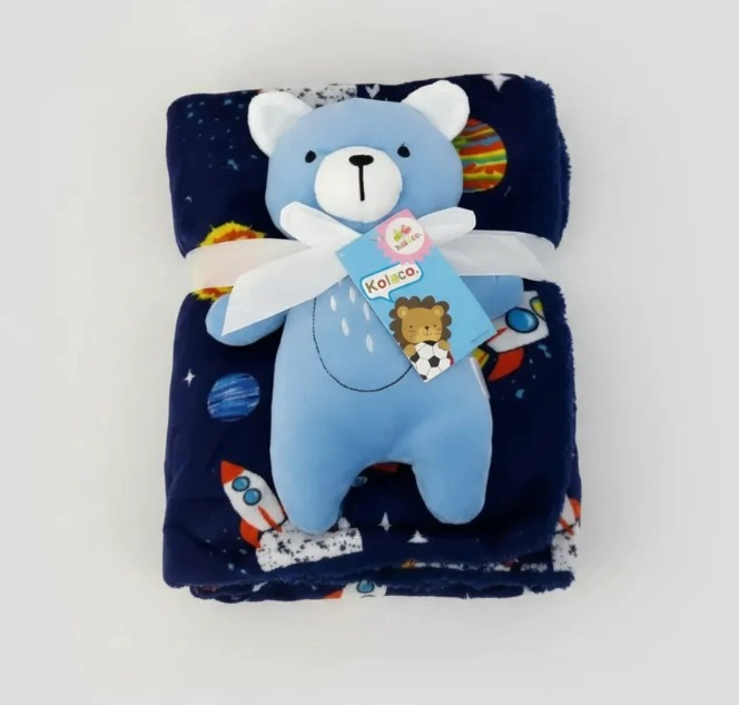 MANTA CON PELUCHE DE APEGO PARA BEBES FRAZADA SUAVE OSO AZUL - 2