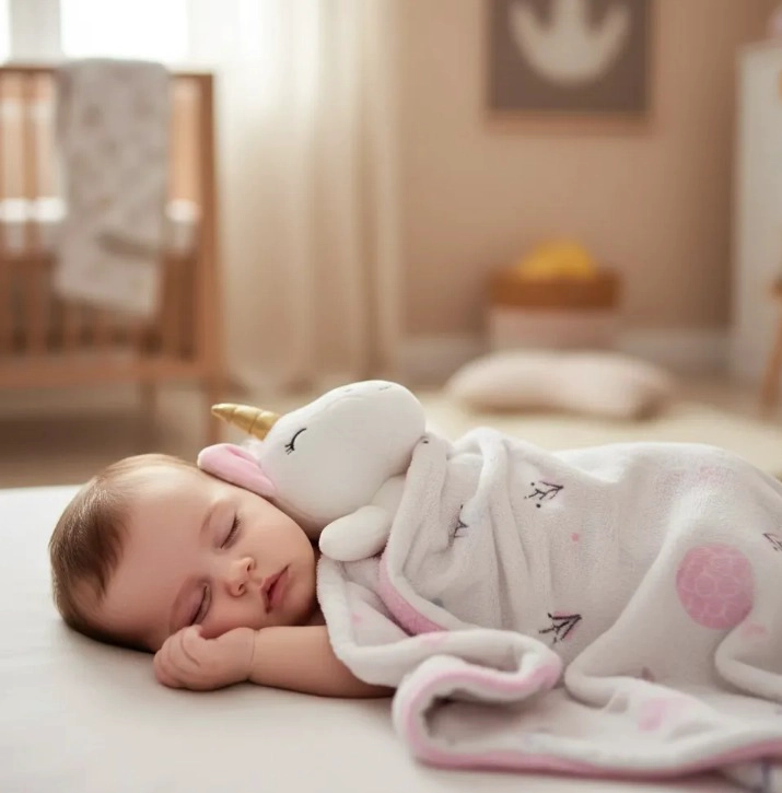 MANTA CON PELUCHE DE APEGO PARA BEBES FRAZADA SUAVE UNICORNIO - 1
