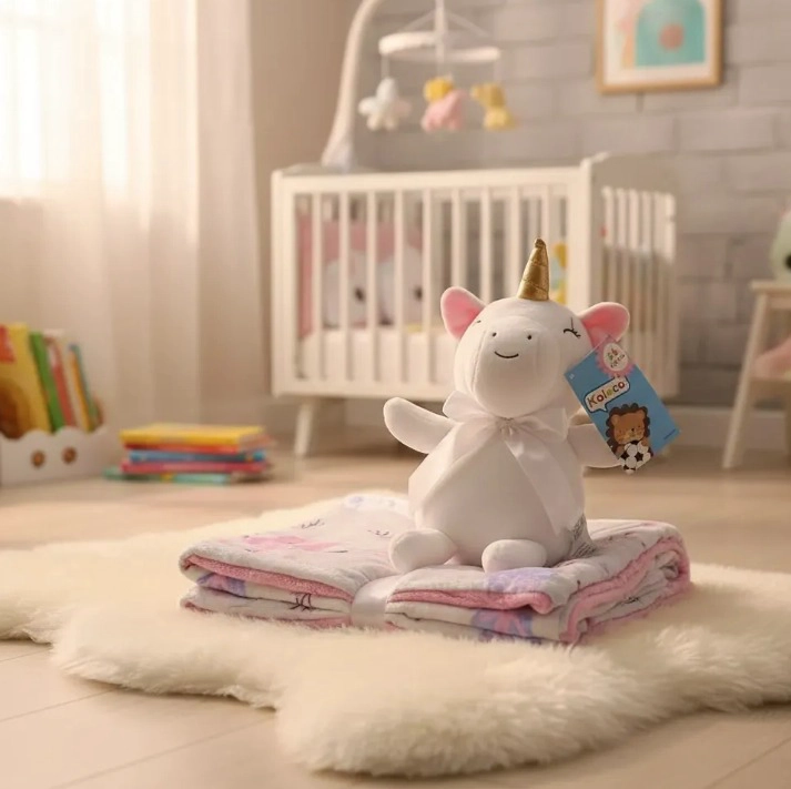 MANTA CON PELUCHE DE APEGO PARA BEBES FRAZADA SUAVE UNICORNIO - 2