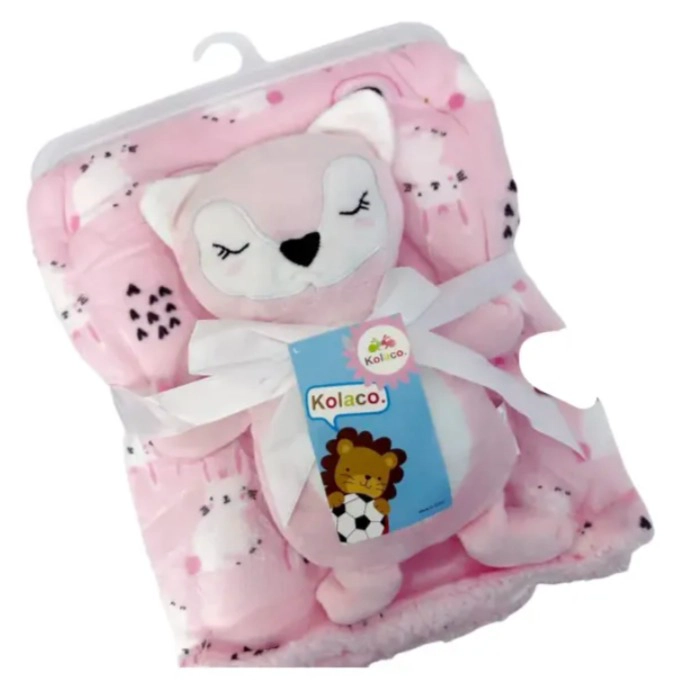 MANTA CON PELUCHE DE APEGO PARA BEBES FRAZADA SUAVE ZORRITA ROSA - 1