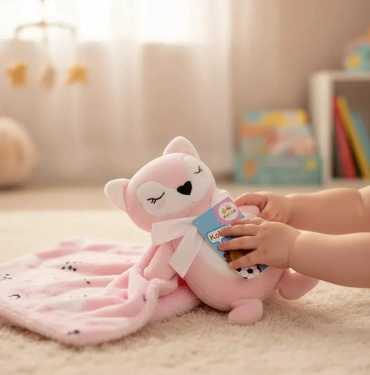 MANTA CON PELUCHE DE APEGO PARA BEBES FRAZADA SUAVE ZORRITA ROSA - 3