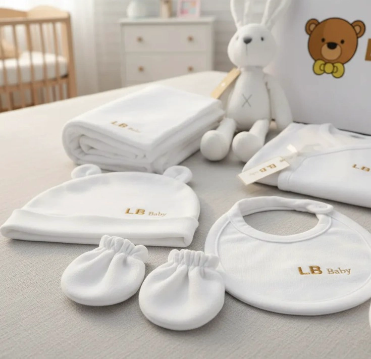 SET BIENVENIDA BEBE  X8 ALGODON REGALO RECIE N NACIDO BLANCO - 2