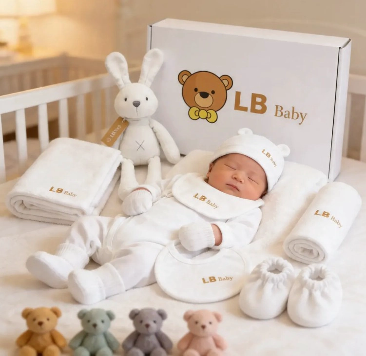 SET BIENVENIDA BEBE  X8 ALGODON REGALO RECIE N NACIDO BLANCO - 3