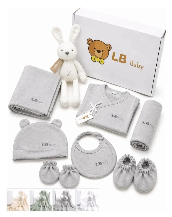 SET BIENVENIDA BEBE  X8 ALGODON REGALO RECIE N NACIDO GRIS - 1