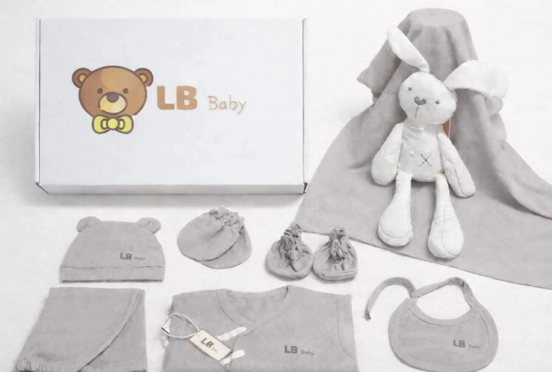 SET BIENVENIDA BEBE  X8 ALGODON REGALO RECIE N NACIDO GRIS - 2
