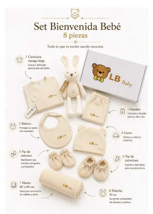 SET BIENVENIDA BEBE  X8 ALGODON REGALO RECIE N NACIDO GRIS - 4