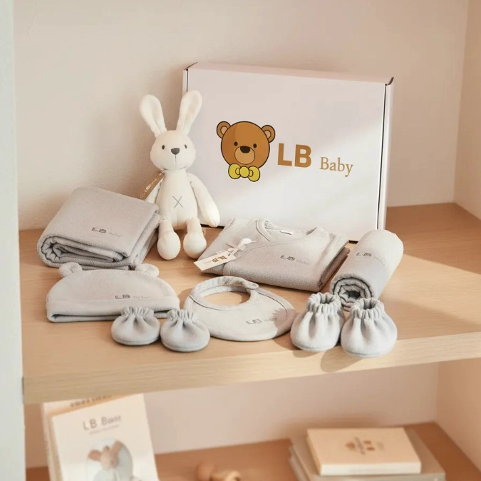 SET BIENVENIDA BEBE  X8 ALGODON REGALO RECIE N NACIDO GRIS - 5