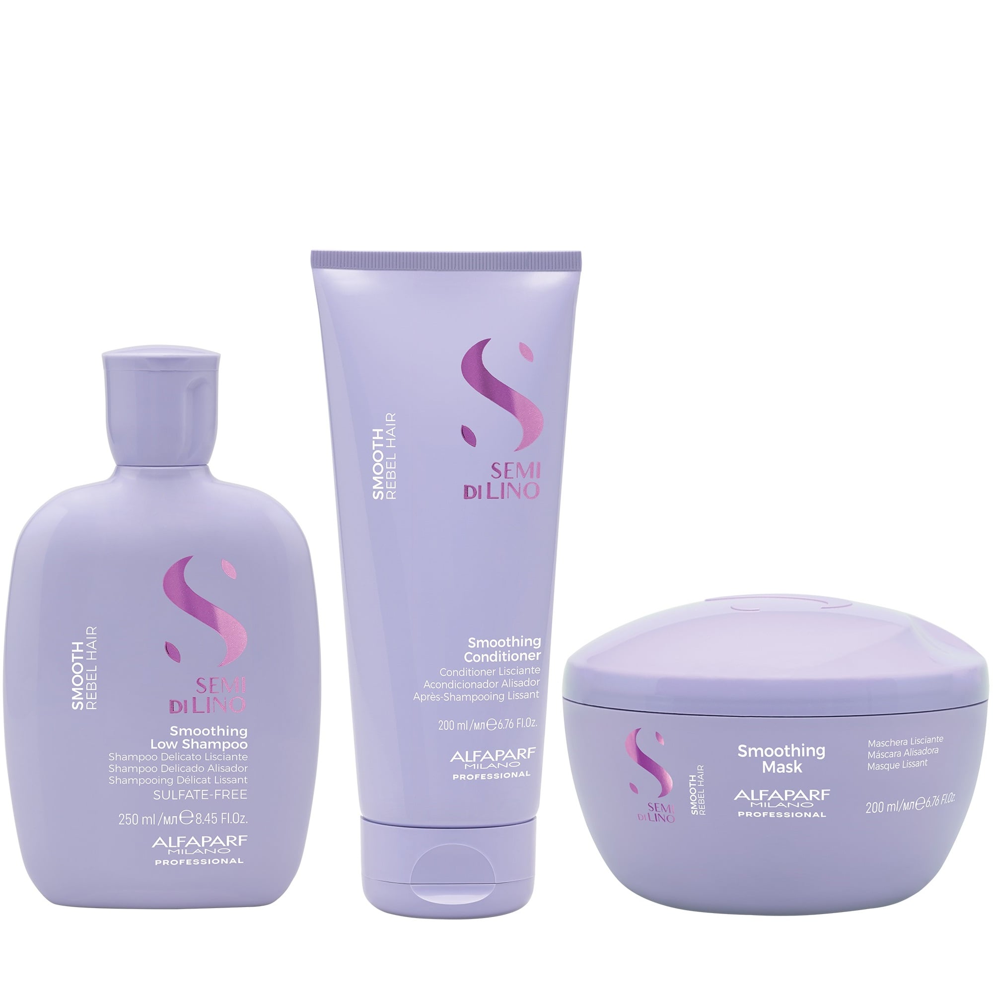 ALFAPARF SHAMPOO + ACONDICIONADOR + MASCARA ALISADOR CABELLOS REBELDES SEMI DI LINO SMOOTH - 1