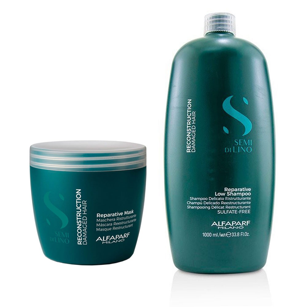 ALFAPARF KIT XL SHAMPOO + MASCARILLA RECONSTRUCCION SEMI DI LINO - 1