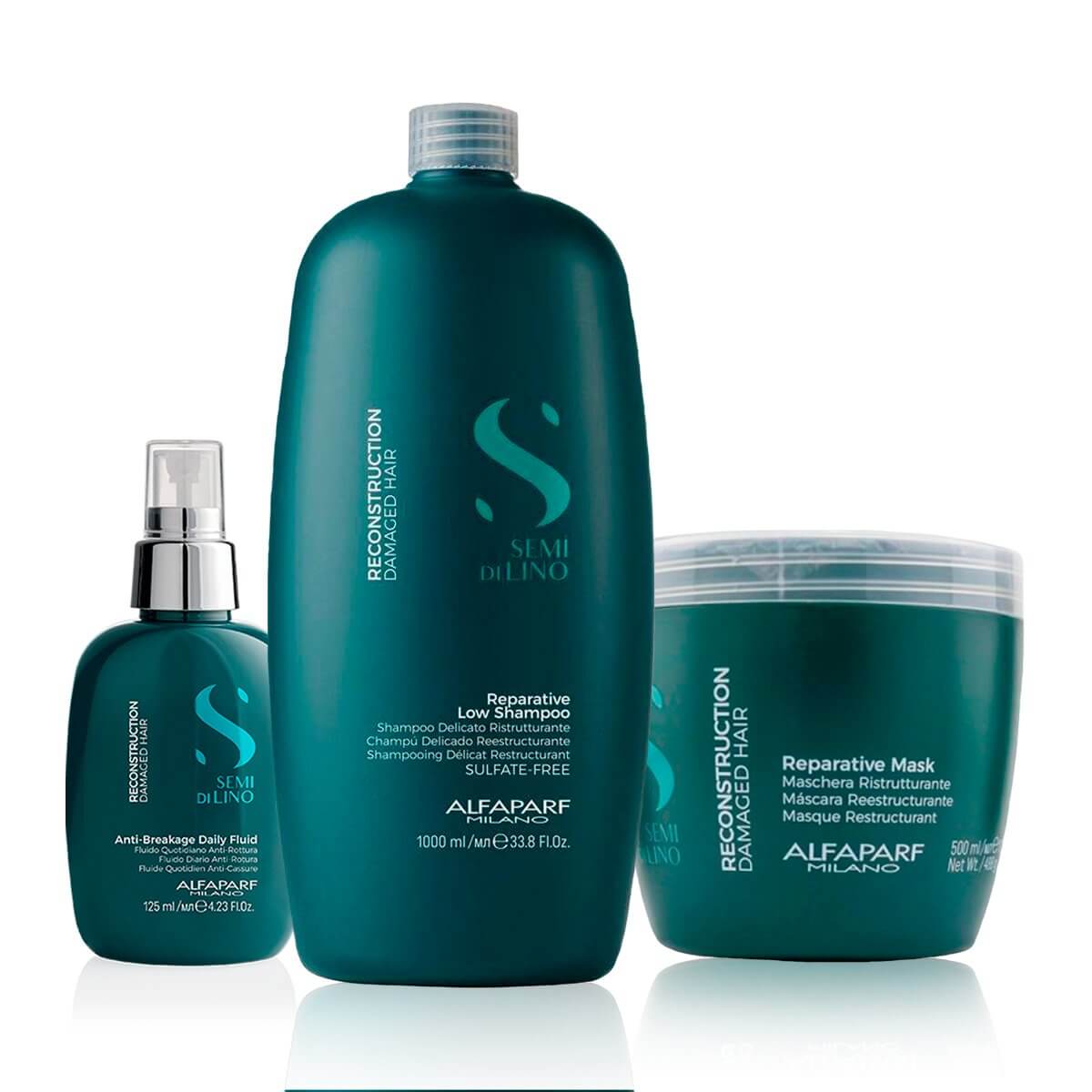 ALFAPARF KIT XL SHAMPOO + MASCARILLA + FLUIDO RECONSTRUCCION SEMI DI LINO - 1
