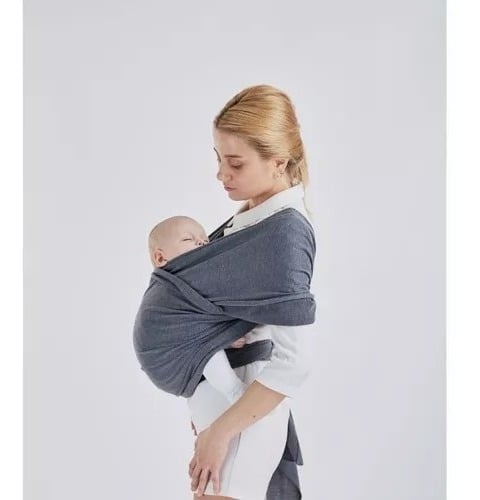 FULAR PORTABEBÉ SEMIELASTICADO CON BOLSILLO GRIS OSCURO GRIS PARDO - 1