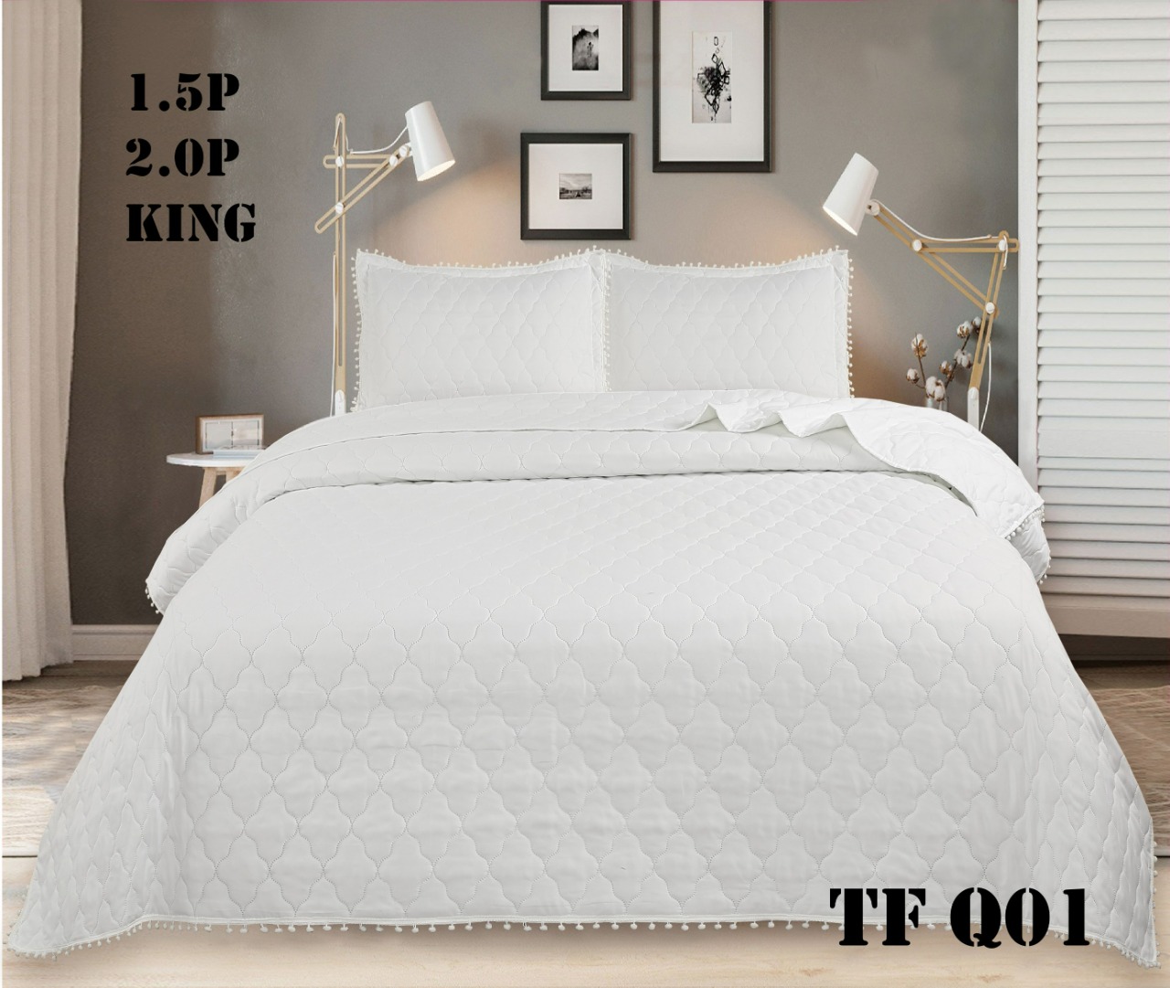 CUBRECAMA ANGELES DEL HOGAR 1.5 PLAZAS ALGODÓN QUILT VERANO CON POMPONES PREMIUM - 1
