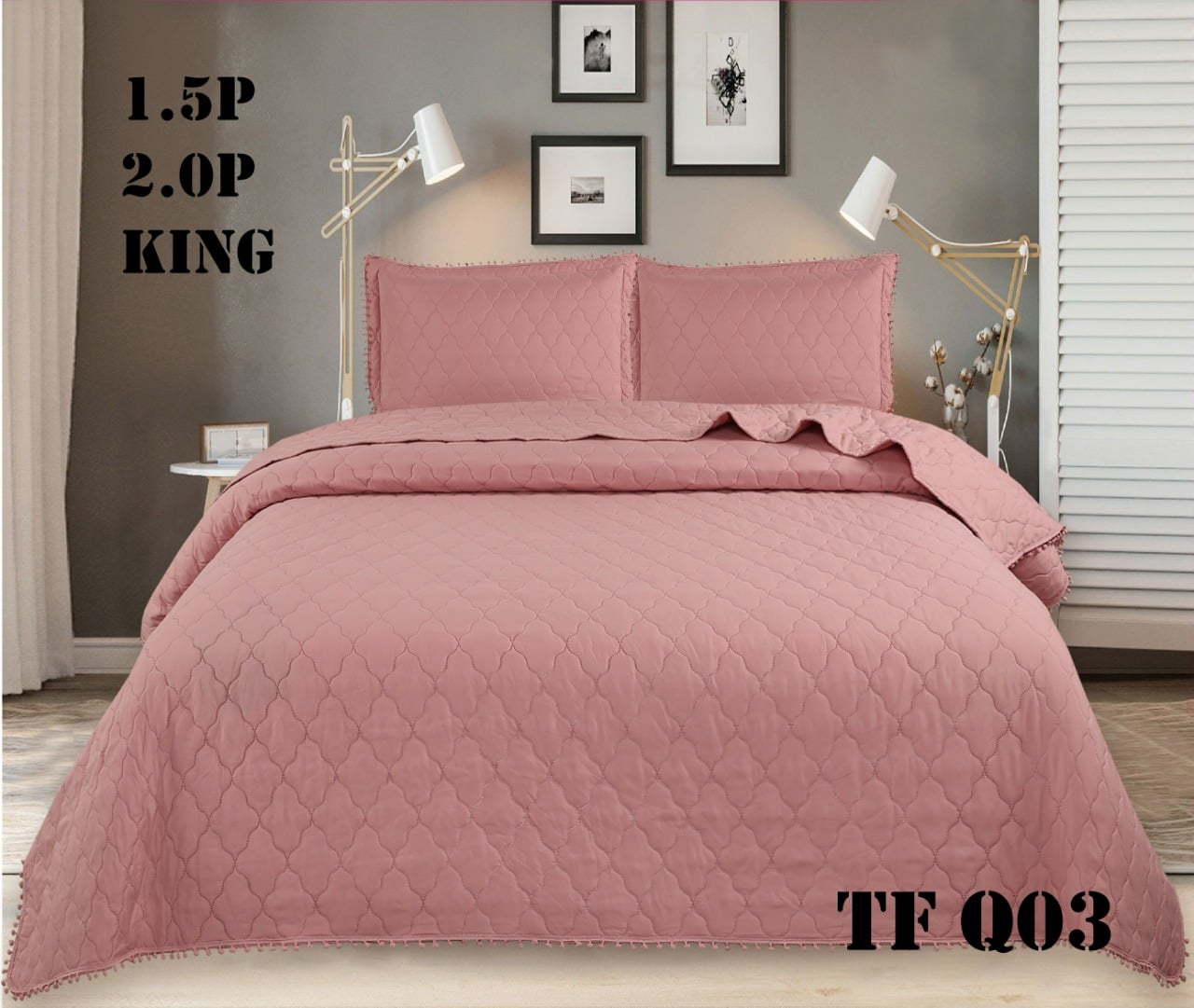 CUBRECAMA ANGELES DEL HOGAR 1.5 PLAZAS ALGODÓN QUILT VERANO CON POMPONES PREMIUM - 1