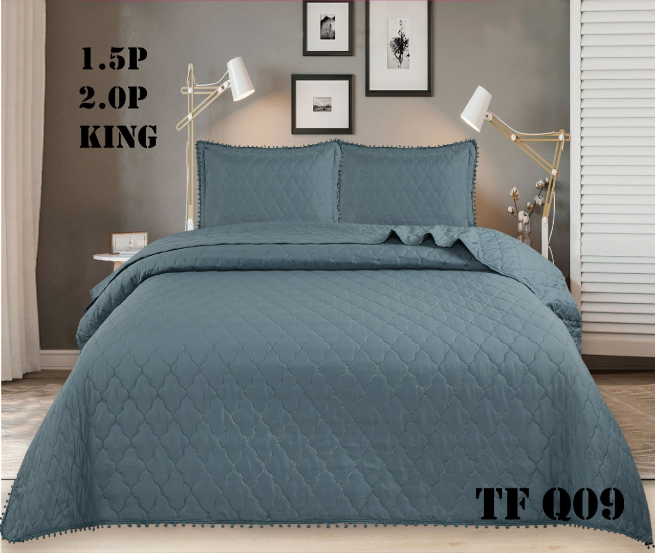 CUBRECAMA ANGELES DEL HOGAR 1.5 PLAZAS ALGODÓN QUILT VERANO CON POMPONES PREMIUM - 1