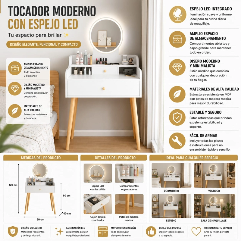 PEINADOR TOCADOR CON ESPEJO MESA DE NOCHE  60*40*120 - 1
