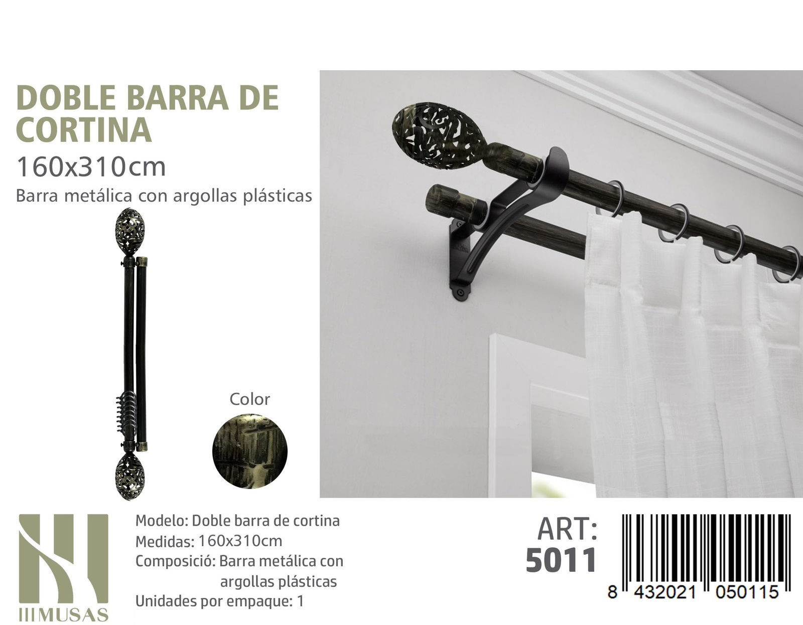 BARRA DE CORTINA METALICA MEDIDAS 160-310 - 1
