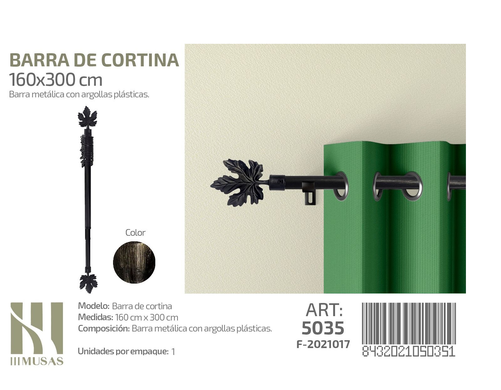 BARRA DE CORTINA METALICA NEGRO MEDIDAS 160-3O0 - 1