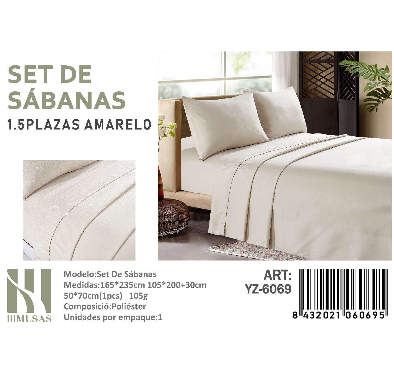SABANAS PLAZA Y MEDIA 200 HILOS + 1 FUNDA DE ALMOHADA - 1