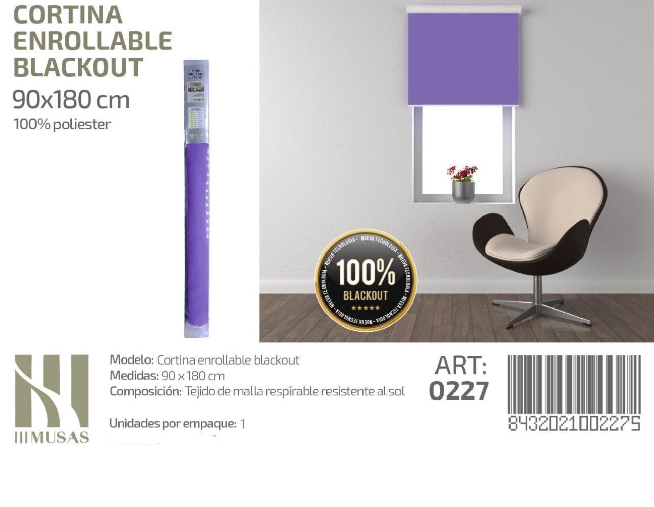 CORTINA ROLLER BLACKOUT 90 CM X 180 CM - 1