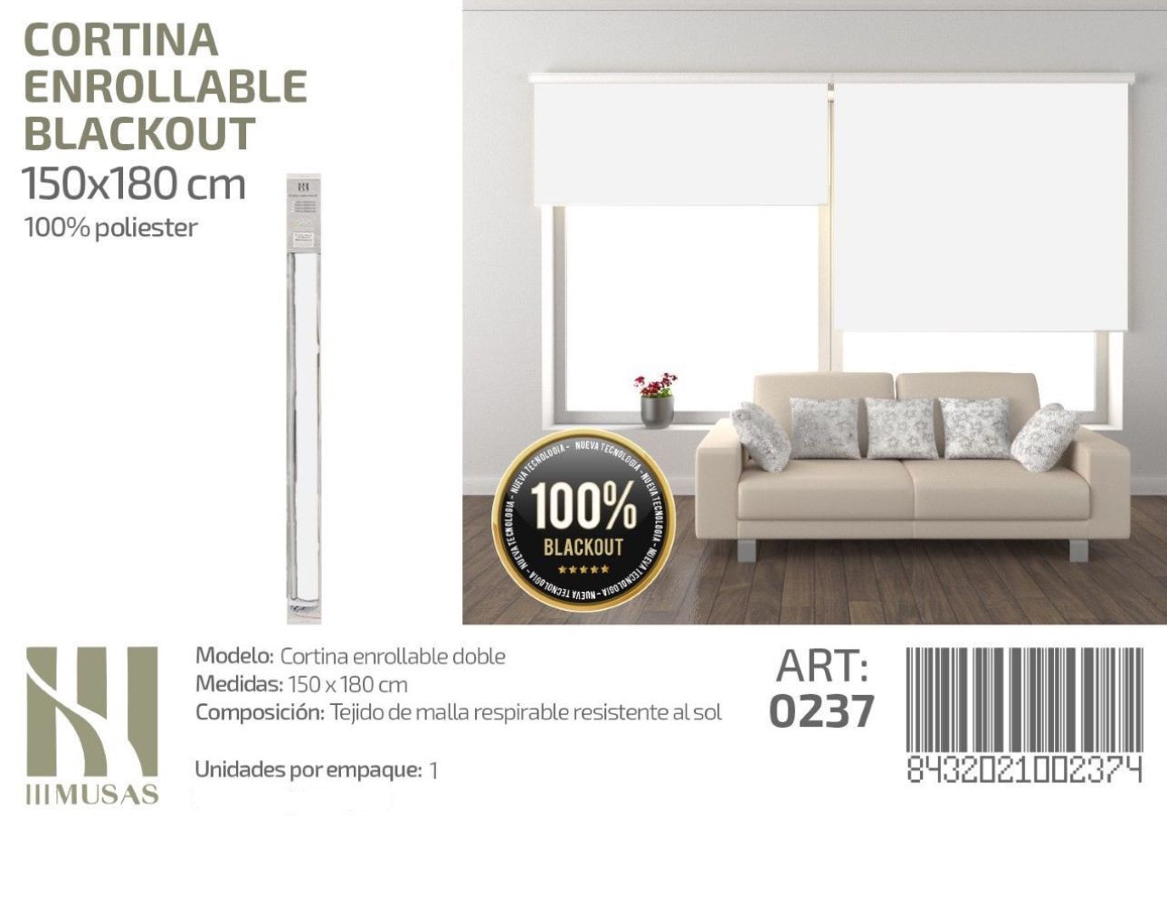 CORTINA ROLLER BLACKOUT 150 CM X 180 CM - 1