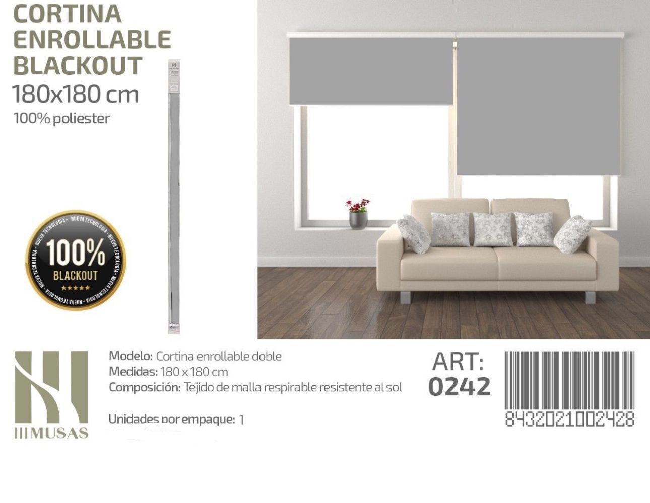 CORTINA ROLLER BLACKOUT 180 CM X 180 CM - 1