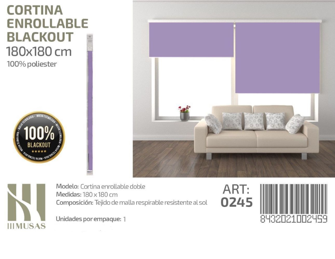 CORTINA ROLLER BLACKOUT 180 CM X 180 CM - 1