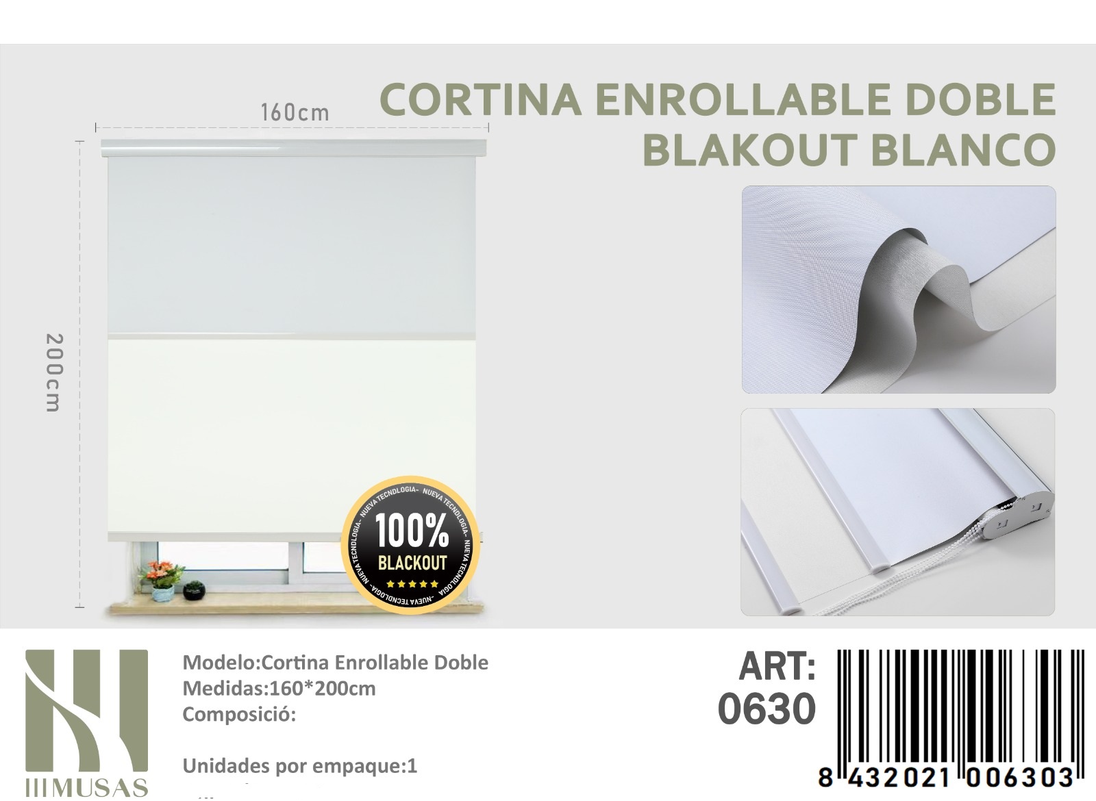 CORTINA ROLLER BLACKOUT DOBLE TELA 160X200CM - 1