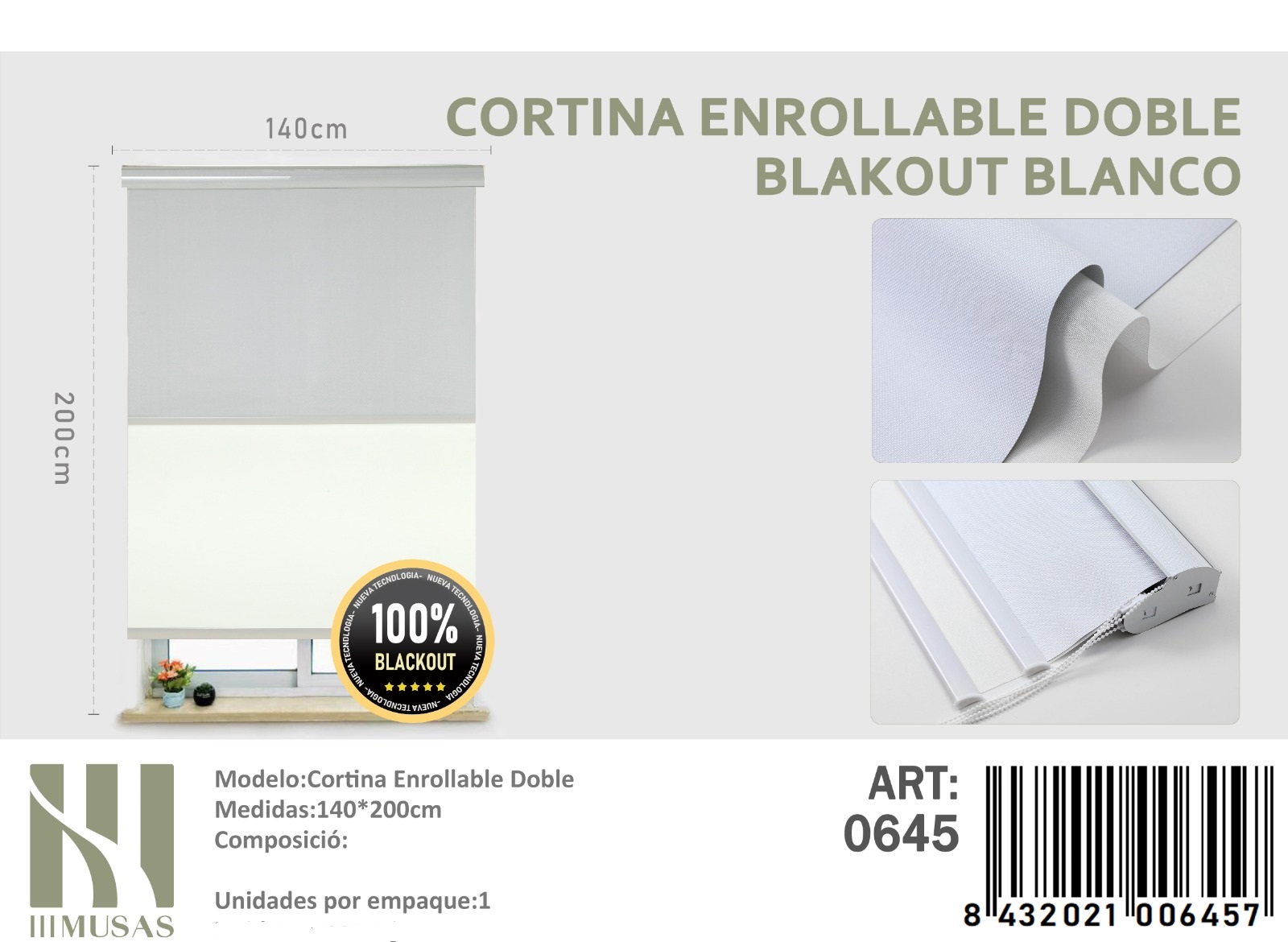 CORTINA ROLLER BLACKOUT DOBLE JASPEADA 140X200 - 1