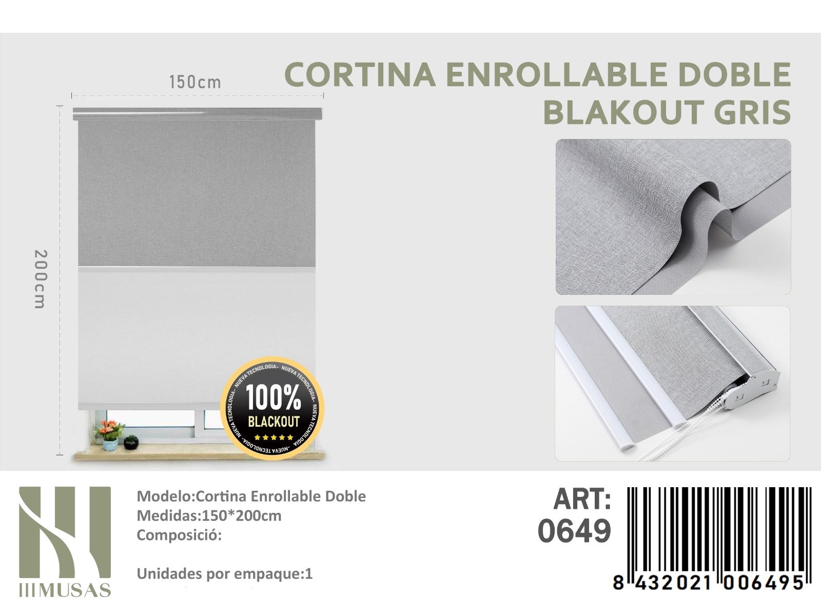 CORTINA ROLLER BLACKOUT DOBLE JASPEADA 150X200 - 1