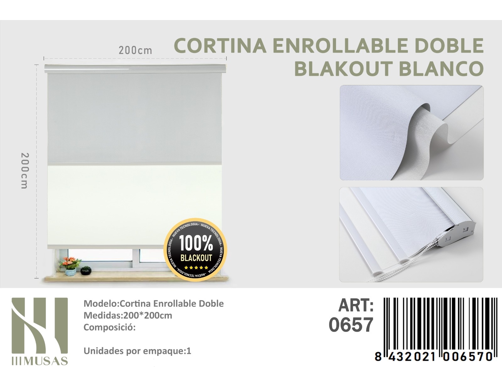 CORTINA ROLLER BLACKOUT DOBLE JASPEADA 200X200CM - 1