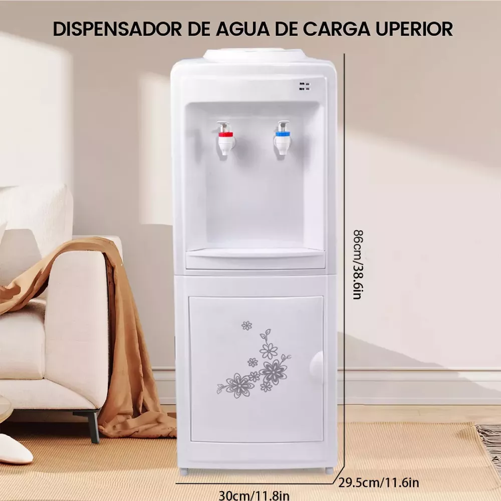 DISPENSADOR ANGELES DEL HOGAR AGUA FRÍA CALIENTE 110V CON CASILLERO BLANCO - 3