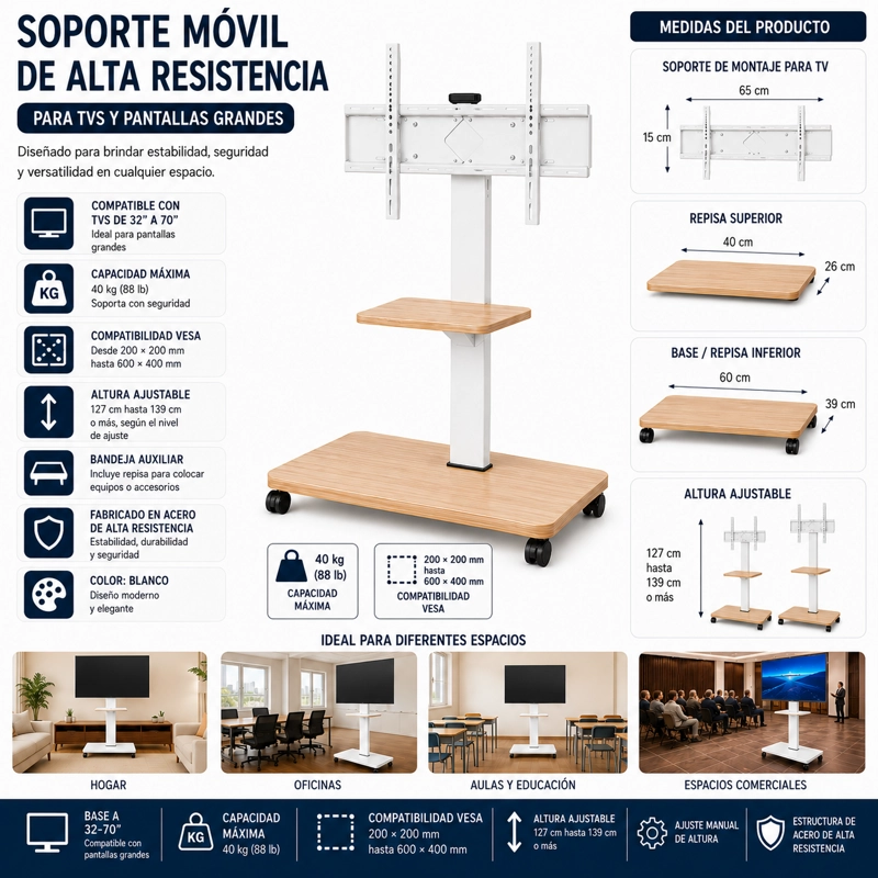SOPORTE TV MOVIL CON RUEDAS 32 A 70 BASE PEDESTAL - 1