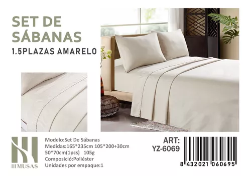 JUEGO DE SABANAS DE 200 HILOS PLAZA Y MEDIA COLOR A ELECCIÓN - 1