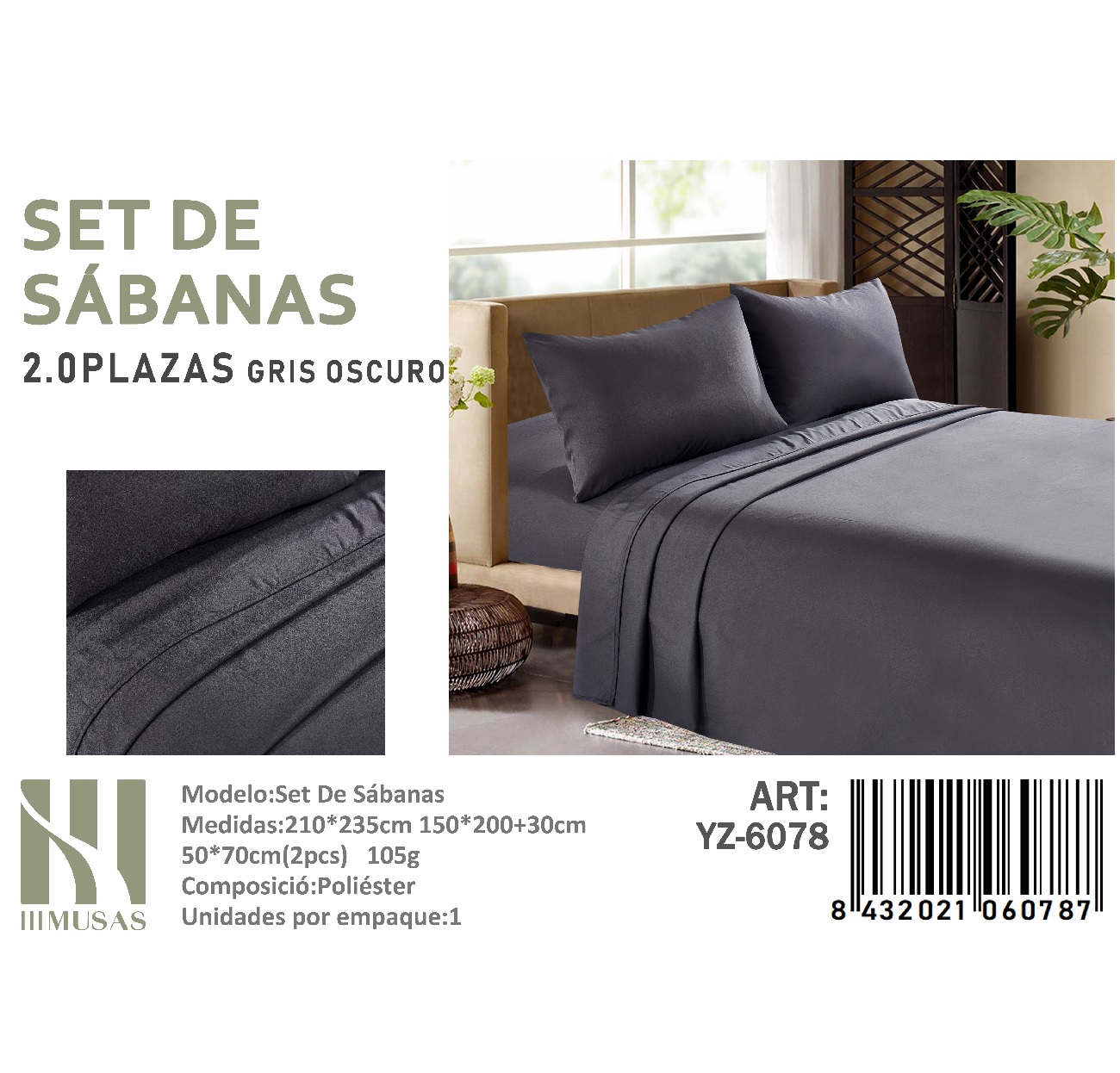SET DE SABANAS 2 PLAZAS 200 HILOS + 2 FUNDA DE ALMOHADA - 1