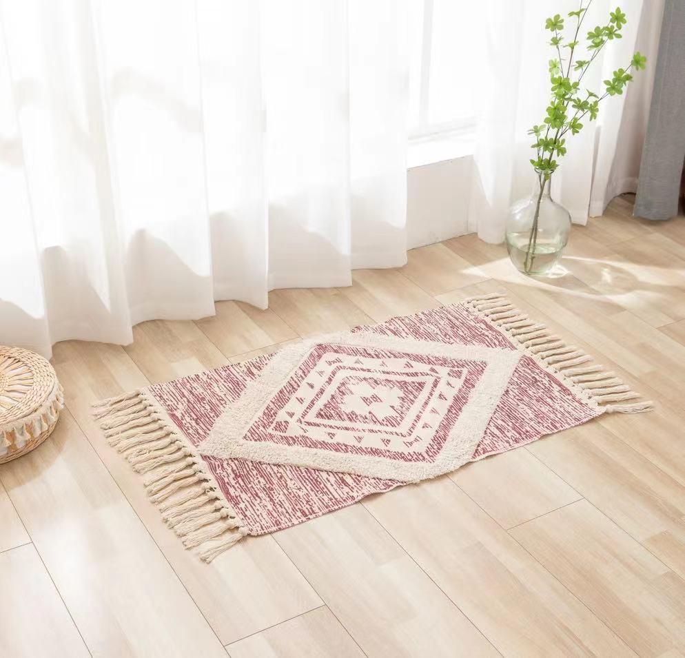 ALFOMBRA PEQUEÑA DE LINO Y ALGODÓN DE ESTILO NÓRDICO Y BOHEMIO 60X90CM - 1